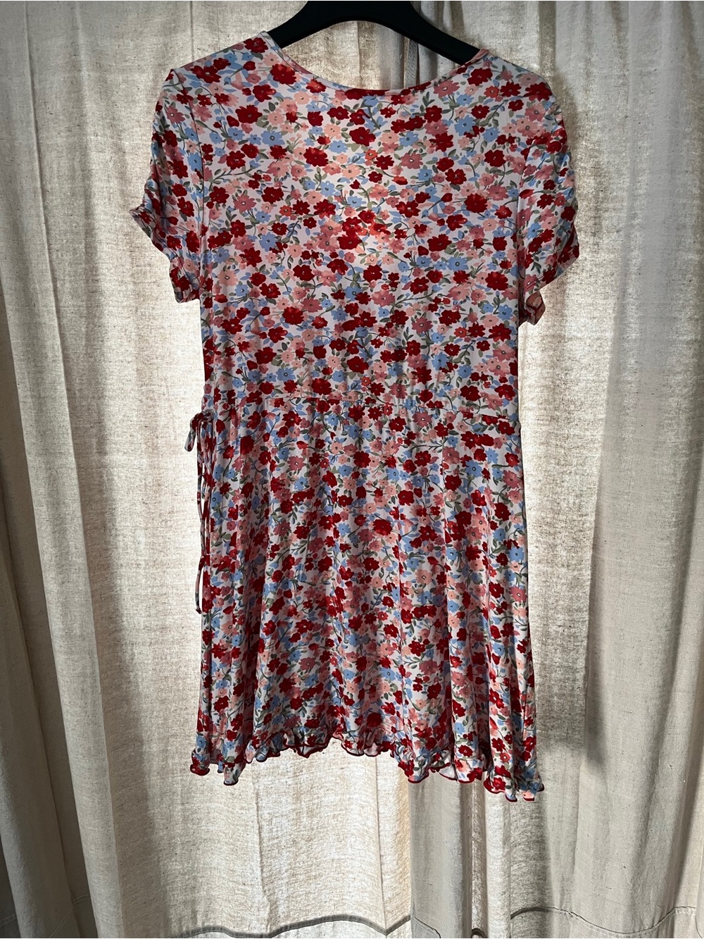 No Boundaries Red & Blue Floral Wrap Mini Dress - Picture 2 of 4